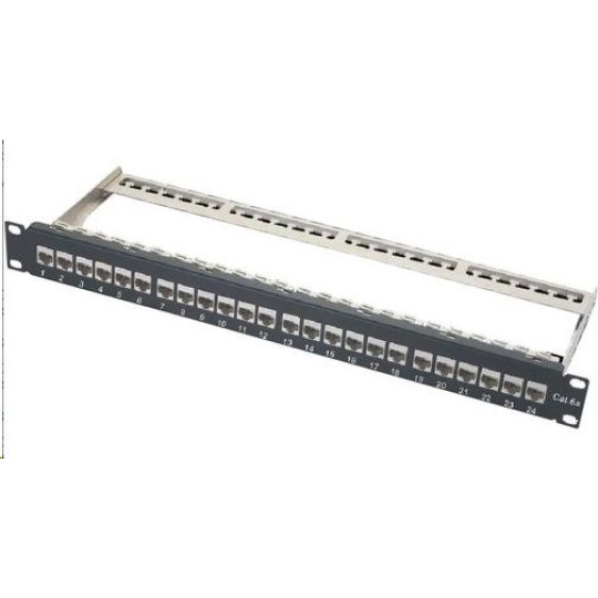 19" Patch panel XtendLan 24port, STP, Cat6A, 30µm, duální svorkovnice, černý