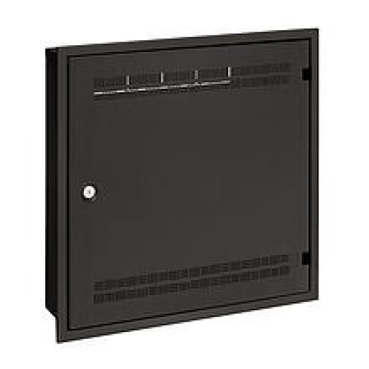 Solarix rozvaděč LC-18 do zdi s lištami 2U, 4U a 11U, 550x550 černá RAL9005 s rámečkem k zazdění LC-18-55-15-W-B