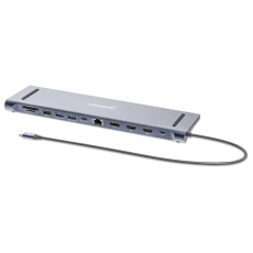 MANHATTAN Dokovací stanice USB-C 12v1, 1xDP, 2xHDMI, 2xUSB-C, 3xUSB, 1xRJ45, čtečka SD karet, šedá