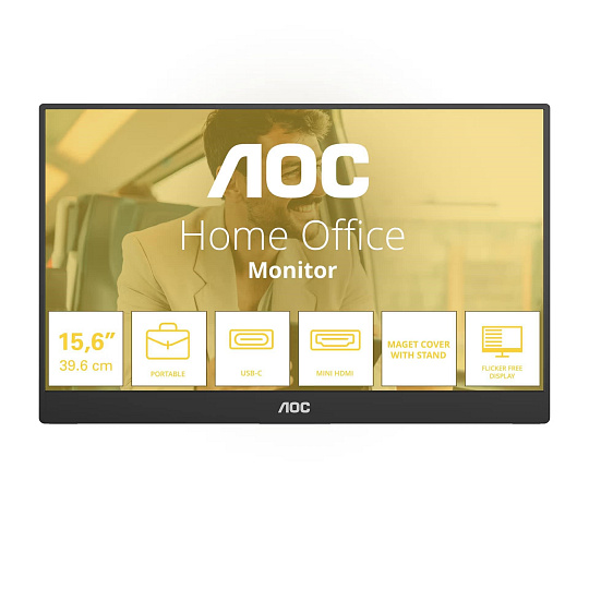 AOC MT IPS LCD WLED 15,6" 16T20E2 - IPS panel, 1920x1080, 2x USB-C, Mini HDMI, Repro, Přenosný AOC MT IPS LCD WLED 15,6" 16T20E2 - IPS panel, 1920x1080, 2x USB-C, Mini HDMI, Repro, Přenosný