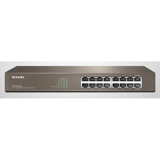 Tenda TEG1016D 16-port Gigabit Ethernet Switch, 10/100/1000 Mbps, fanless, rackmount