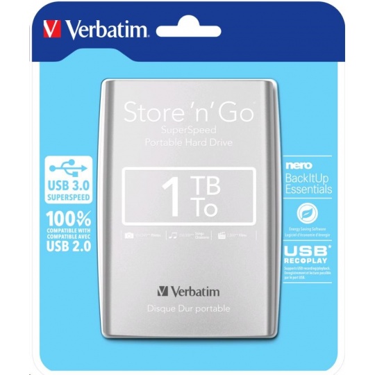 VERBATIM HDD 2.5" 1TB Store 'n' Go USB 3.0 , stříbrný