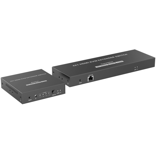 PREMIUMCORD HDMI switch, 4K@60Hz HDMI2.0 KVM 4:1 s ovládáním až na 70m přes Cat6/7