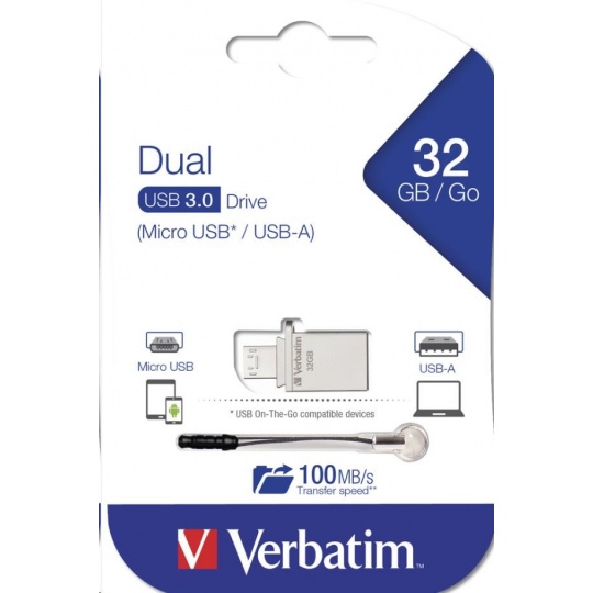 VERBATIM Flash Disk 32GB Store 'n' Go OTG, Micro USB, USB 3.0, stříbrná