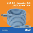 Club3D Kabel magnetický USB-C, 240W PD3.1, 480 Mbps, 2m, modrá