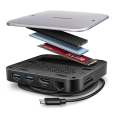 AXAGON HMC-UFO, USB 10Gbps hub, 2x USB-A, USB-C, HDMI 4k/60, RJ-45, M.2 slot, SD/mSD, audio, PD 100W, kabel USB-C 65cm AXAGON HMC-UFO, USB 10Gbps hub, 2x USB-A, USB-C, HDMI 4k/60, RJ-45, M.2 slot, SD/mSD, audio, PD 100W, kabel USB-C 65cm