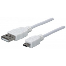 MANHATTAN Kabel propojovací USB 2.0  A Male / Micro-B Male, 1.8m, bílý