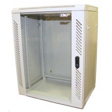 LEXI-Net 19" nástěnný rozvaděč 15U 600x450, nosnost 60 kg, skleněné dveře, rozložený, šedý