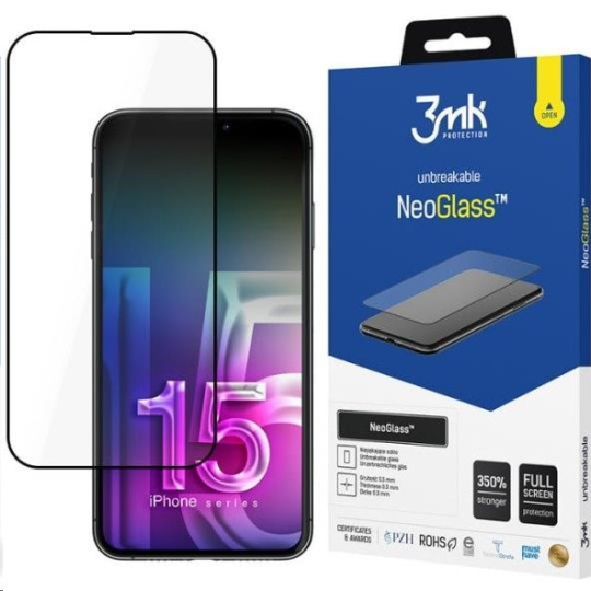 3mk hybridní sklo NeoGlass pro Apple iPhone 15, černá