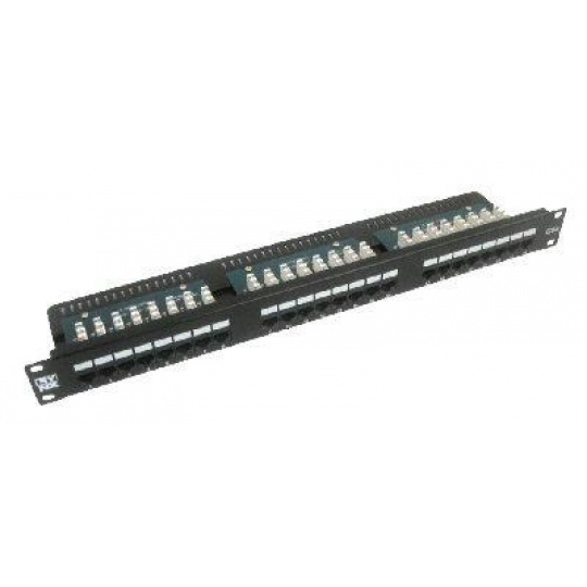 19" Patch panel LYNX 24port, STP, Cat6, 30µm, duální svorkovnice, černý