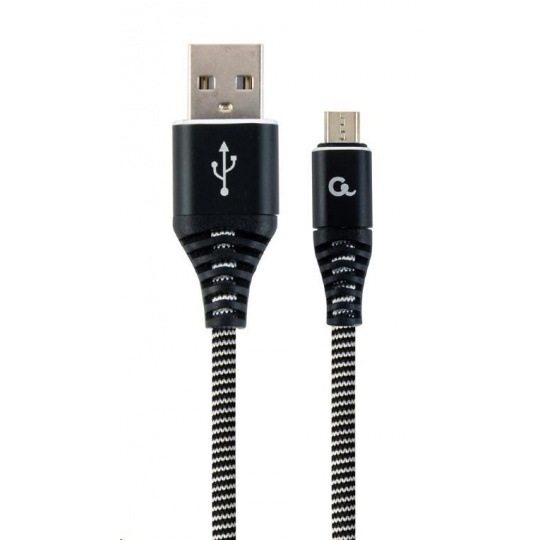 GEMBIRD Kabel USB 2.0 AM na MicroUSB (AM/BM), 2m, opletený, černo-bílý, blister, PREMIUM QUALITY