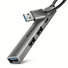 AXAGON HUE-STA, 4x USB ALU STRIP hub, 1x USB-A 5Gbps, 2x USB-A & 1x USB-C 480Mbps, kabel USB-A 12cm