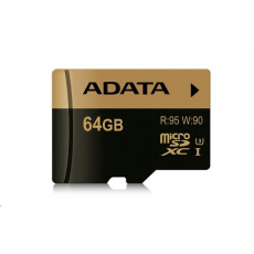 ADATA MicroSDXC karta 64GB Premier Pro UHS-I V30S (R:100/W:80 MB/s) + SD adaptér