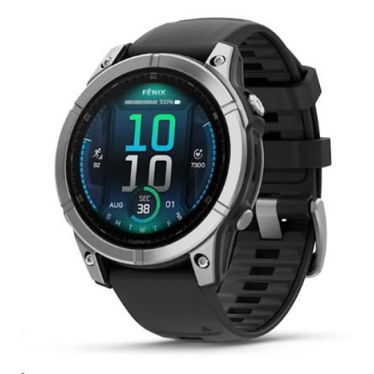 Garmin fenix® E – 47 mm, AMOLED, Nerezová ocel a Černý silikonový řemínek