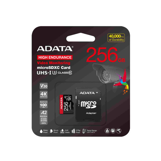 ADATA MicroSDXC karta 256GB High Endurance UHS-I C10 V30 A2 (R:100/W:85 MB/s) + SD adaptér