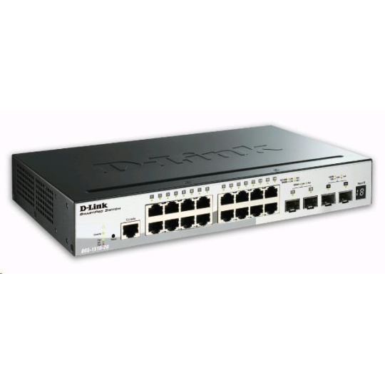 D-Link DGS-1510-20 20-Port Gigabit Stackable SmartPro Switch, 16x gigabit RJ45, 2x 10G SFP+ port, 2x SFP port