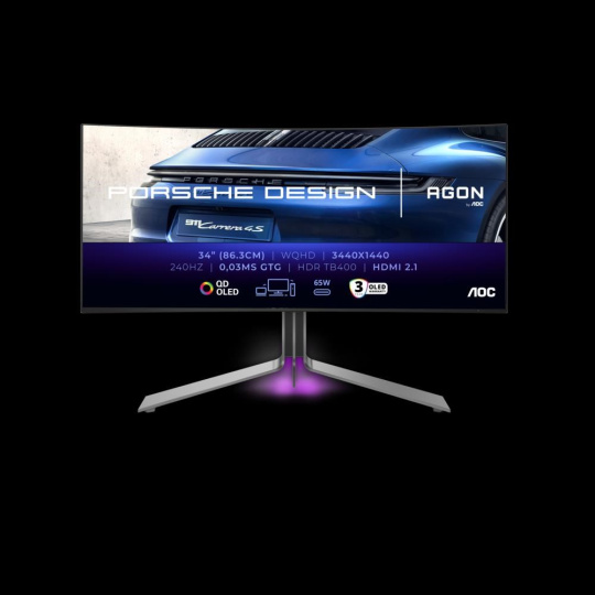 AOC MT OLED LCD WLED 34" PD34 - OLED panel, 3440x1440, 240Hz, 0,03ms, 2xHDMI, DP, USB-C, USB 3.2, repro, zakriven