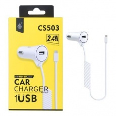 PLUS nabíječka do auta CS503, konektor micro USB, vstup USB 2,4 A, bílá PLUS nabíječka do auta CS503, konektor micro USB, vstup USB 2,4 A, bílá