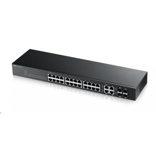 Zyxel GS1920-24V2 28-port Gigabit WebManaged Switch, 24x gigabit RJ45, 4x gigabit RJ45/SFP, fanless