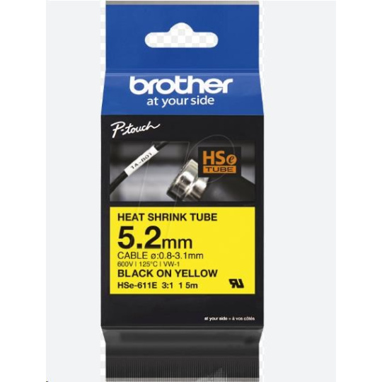 BROTHER smršťovací bužírka - HSE-611E žlutá pro E300VP H300 H500 E550 P700 P750 D800 P900 P950 - 5,2mm / o 0,8-3,1 / 3:1