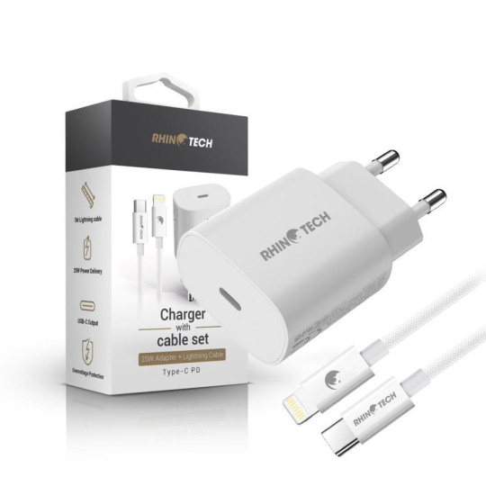 RhinoTech 25W PD nabíjecí adaptér s kabelem USB-C na Lightning 27W 1M bílá RhinoTech 25W PD nabíjecí adaptér s kabelem USB-C na Lightning 27W 1M bílá